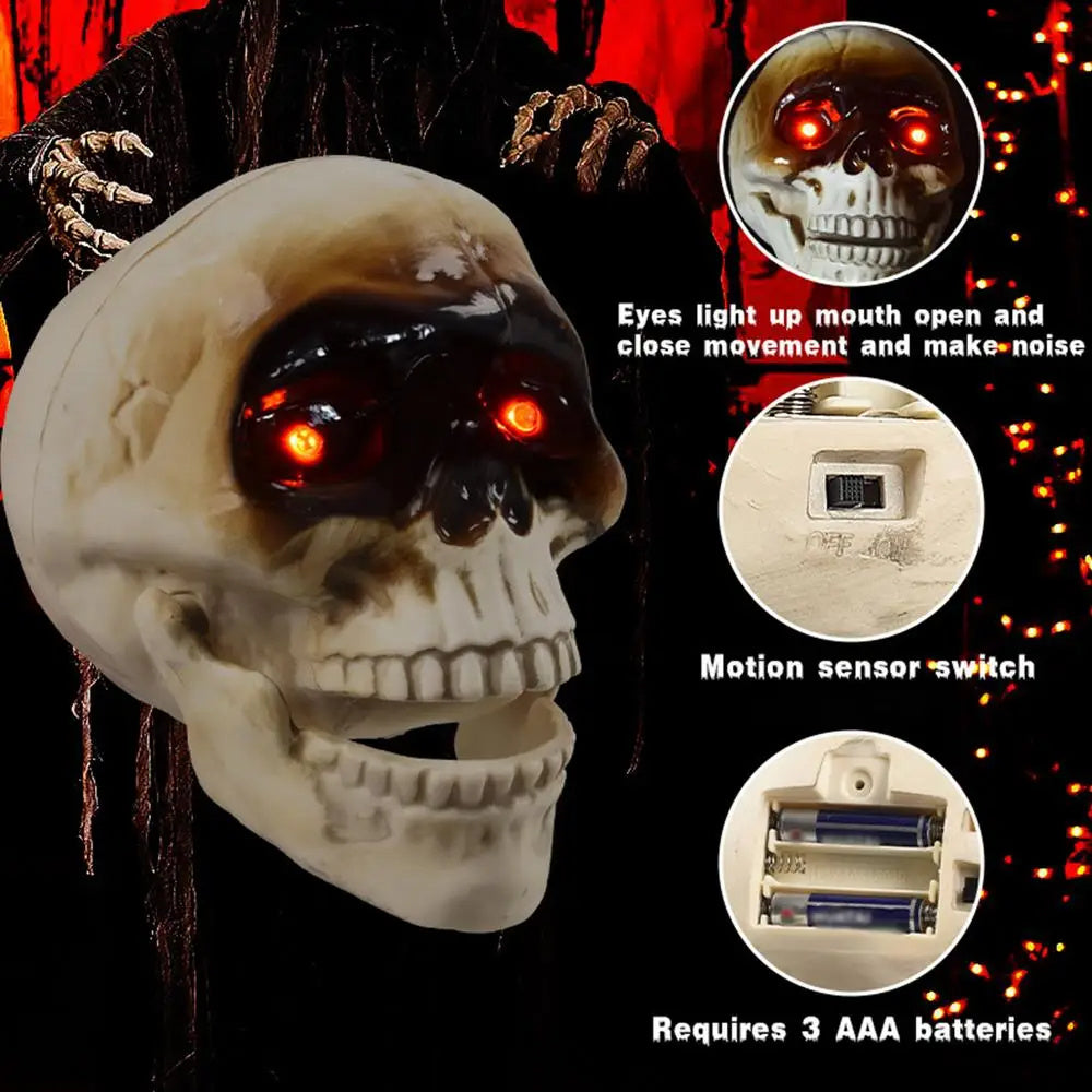 Animated Floating Skeleton Halloween Decoration – Realistic Skull Heads with Spooky Sound for Ultimate Fright!