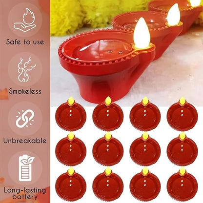 Water Sensor E-Diya – Warm Orange LED Candle Diyas for Diwali Decoration (Pack of 12)