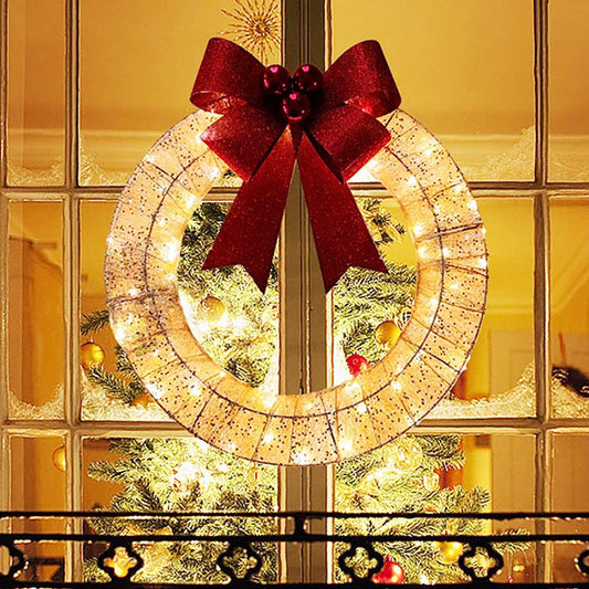 LED Christmas Wreath with Big Bow – Elegant Luminous Holiday Garland for Door Decor! 50CM