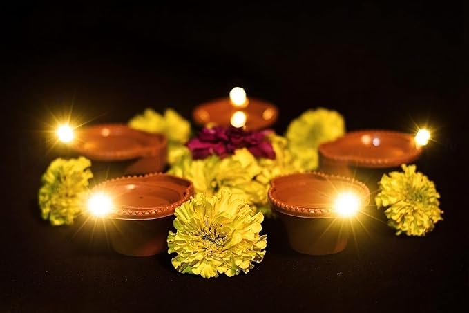 Water Sensor E-Diya – Warm Orange LED Candle Diyas for Diwali Decoration (Pack of 12)