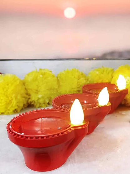 Water Sensor E-Diya – Warm Orange LED Candle Diyas for Diwali Decoration (Pack of 12)