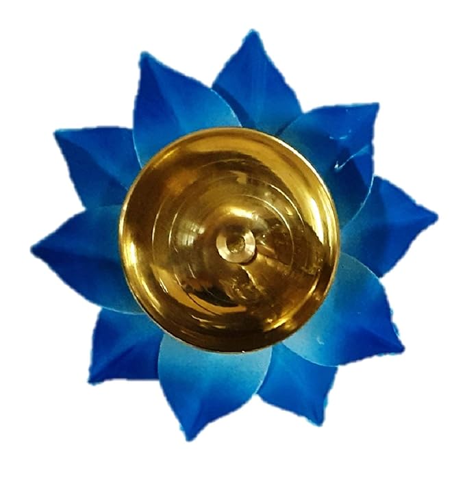 Elegant Brass Flower Shaped Blue Oil Lamp Diya – Illuminate Your Space with Timeless Charm (Pack of 2)