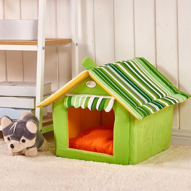 Stylish Striped Dog House Bed with Removable Cushion – Perfect for Small to Medium Pets!