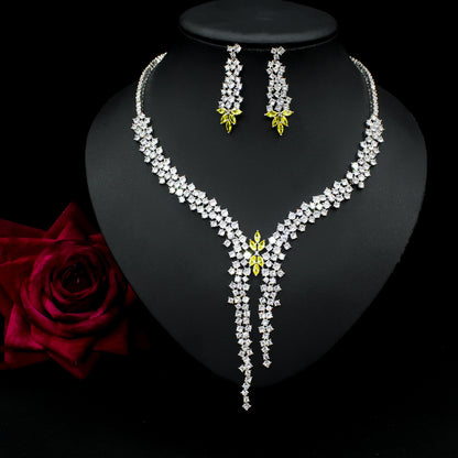 Exquisite Zircon Inlaid Necklace & Earrings Set – Dazzling Jewelry for Special Occasions