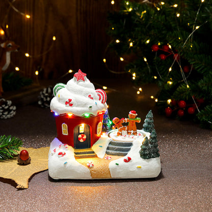 Rotating Christmas Village Music Box – LED Lit Resin Ornament with Santa & Snowy Scene