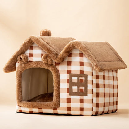 Cozy Cottage Pet House – Warm, Foldable, and Adorable for Dogs & Cats!