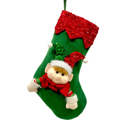 Playful Christmas Elf Stocking with Sequin Trim – Holiday Fun for All Ages