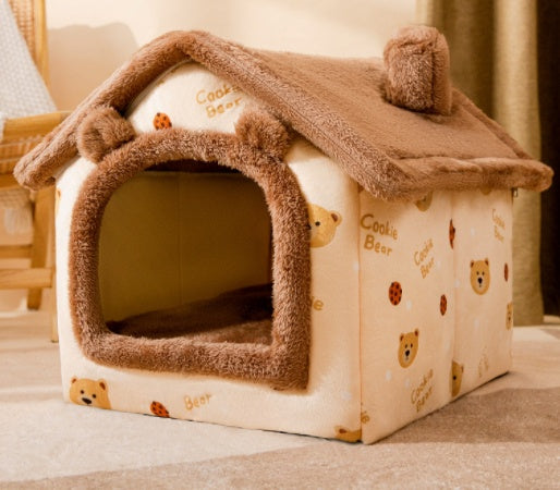 Cozy Cottage Pet House – Warm, Foldable, and Adorable for Dogs & Cats!