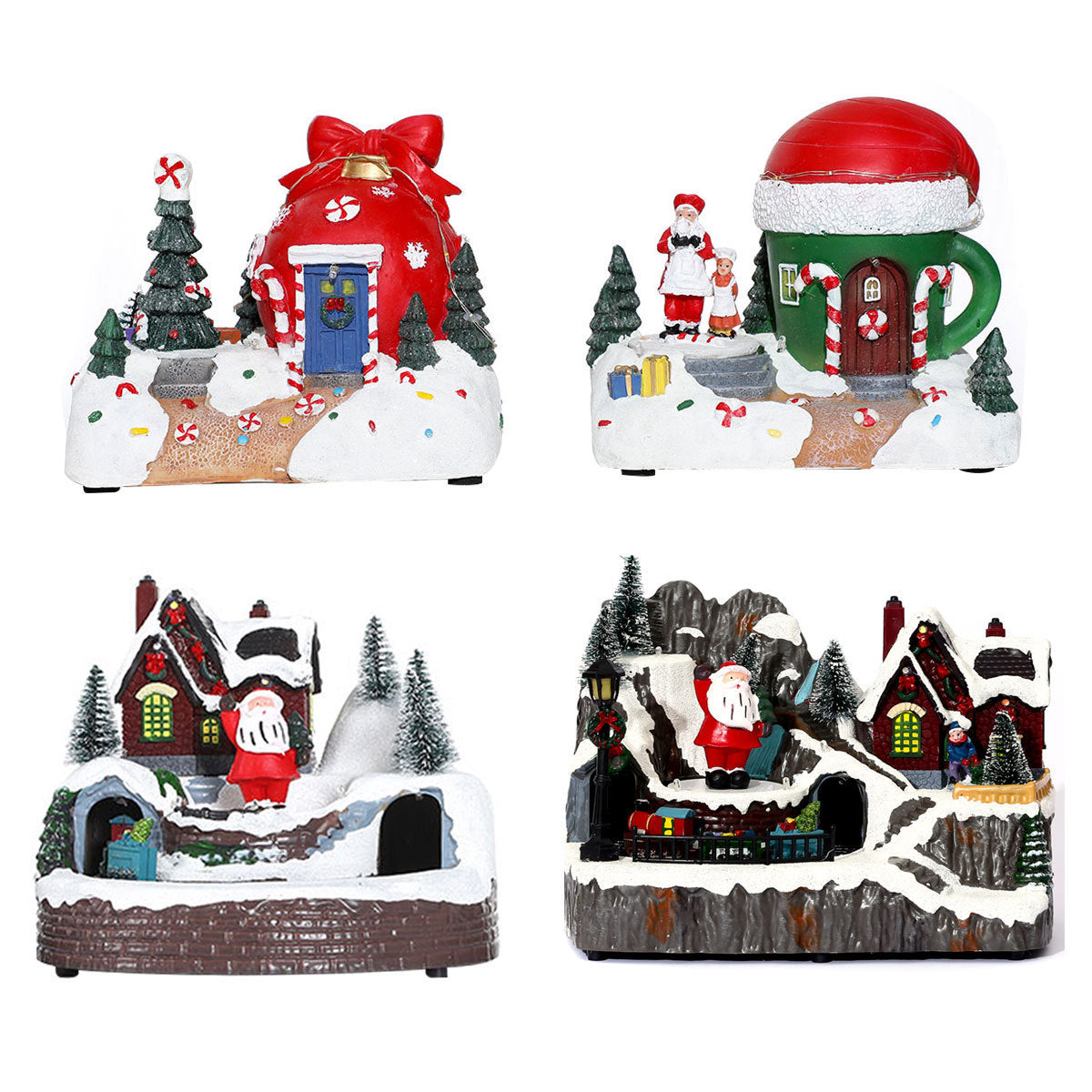 Rotating Christmas Village Music Box – LED Lit Resin Ornament with Santa & Snowy Scene