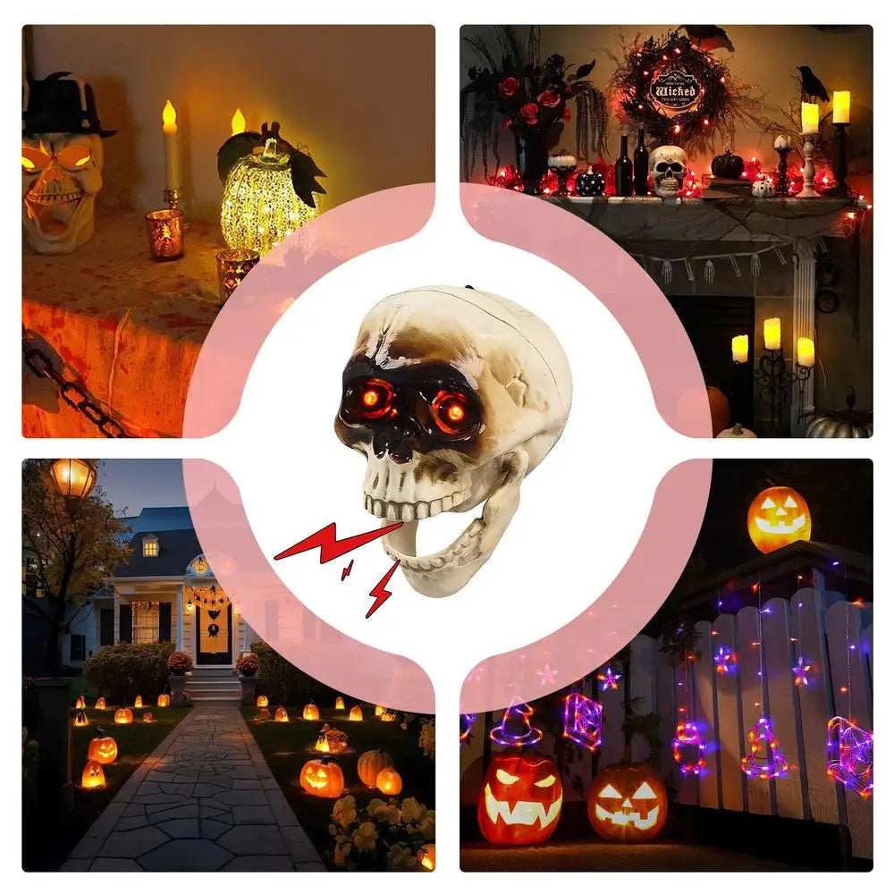 Animated Floating Skeleton Halloween Decoration – Realistic Skull Heads with Spooky Sound for Ultimate Fright!