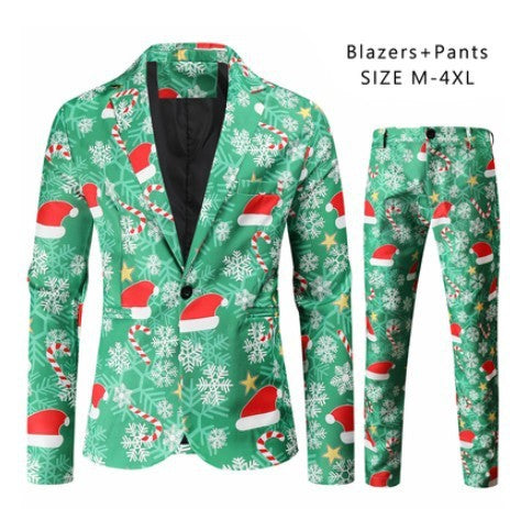 Men's Christmas Suit with 3D Santa Claus Print - Festive Holiday Blazer and Pants Set