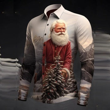 Santa Claus 3D Printed Christmas Shirt - Festive Digital Print Long Sleeve