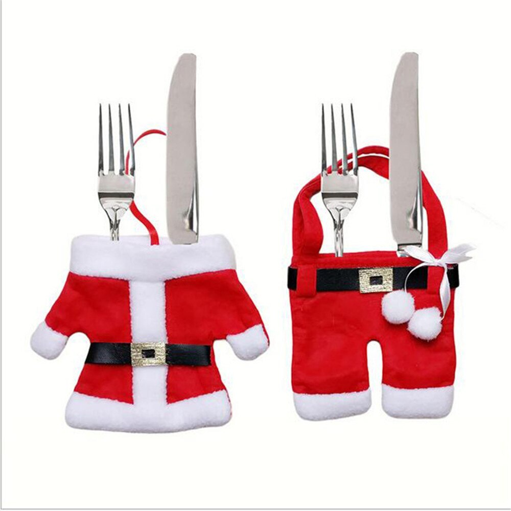 Santa Suit Christmas Cutlery Holder Set – Add Festive Fun to Your Table Setting!