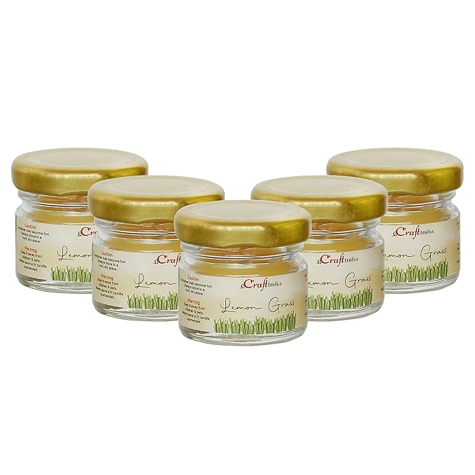 Set of 5 Lemon Grass Scented Minijar Candles – Handcrafted for an Invigorating and Refreshing Ambiance