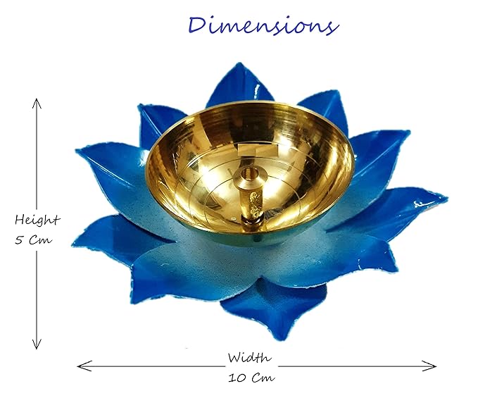 Elegant Brass Flower Shaped Blue Oil Lamp Diya – Illuminate Your Space with Timeless Charm (Pack of 2)