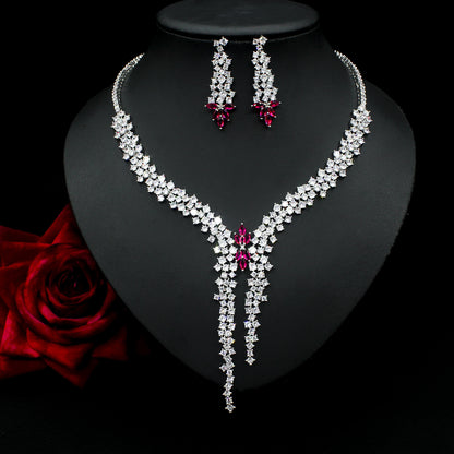 Exquisite Zircon Inlaid Necklace & Earrings Set – Dazzling Jewelry for Special Occasions