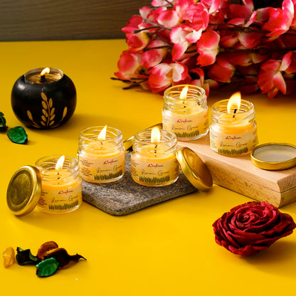 Set of 5 Lemon Grass Scented Minijar Candles – Handcrafted for an Invigorating and Refreshing Ambiance