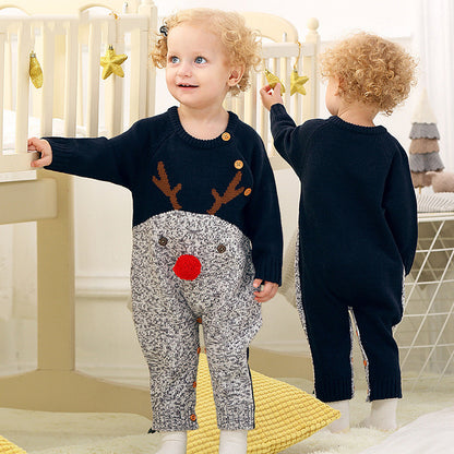 Adorable Knitted Reindeer Christmas Romper – Cozy & Festive for Little Ones!