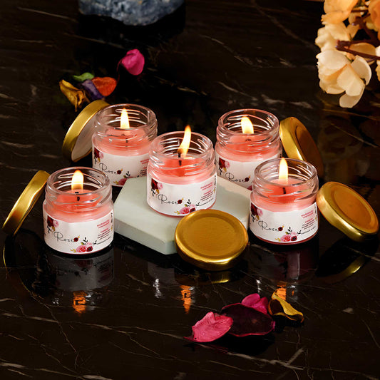 Set of 5 Rose Scented Minijar Candles – Handmade Aromatic Elegance for a Luxurious Ambiance