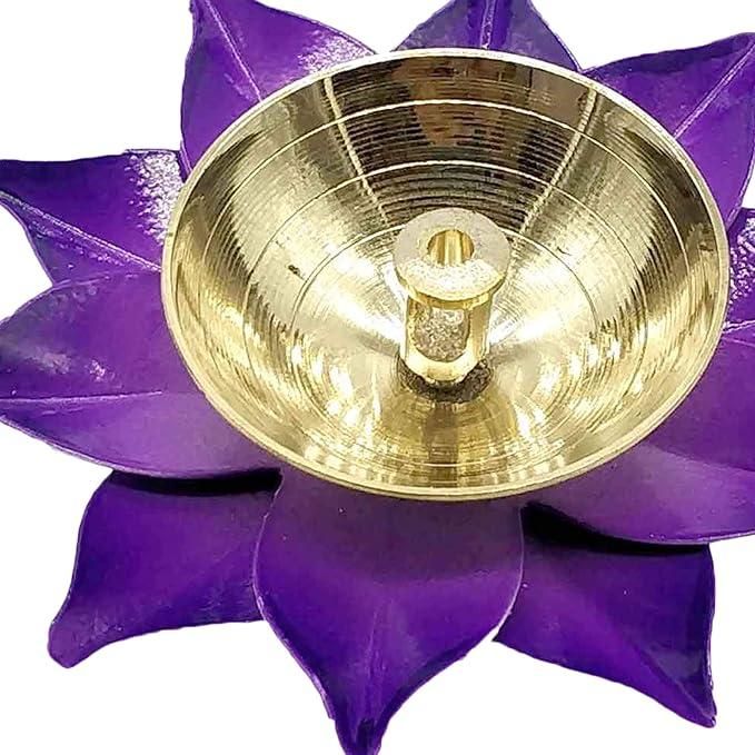 Elegant Brass Flower Shaped Blue Oil Lamp Diya – Illuminate Your Space with Timeless Charm (Pack of 2)