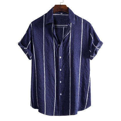 Men’s Casual Loose-Fit Striped Short Sleeve Shirt