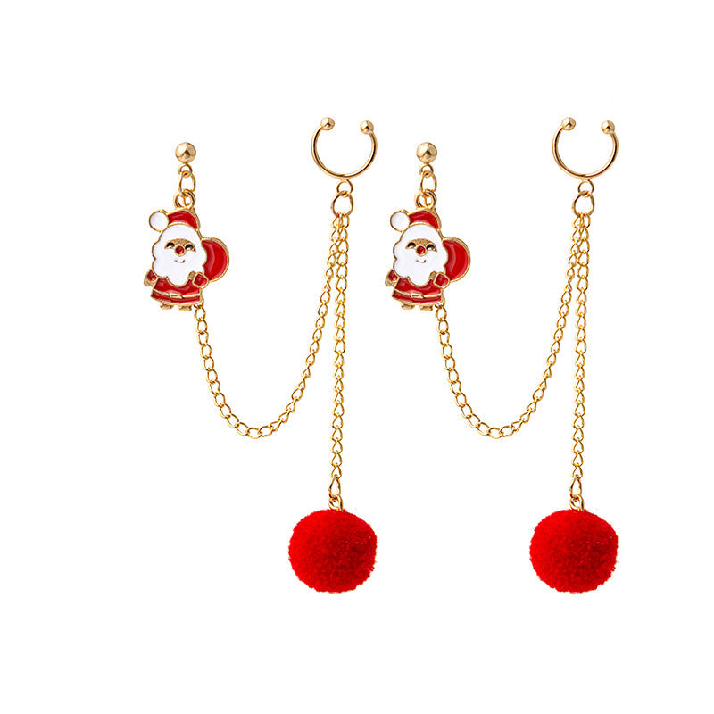 Festive Santa & Christmas Tree Chain Clip Earrings – Holiday Charm for Every Look