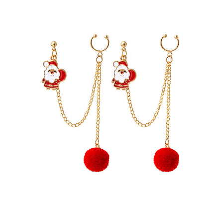 Festive Santa & Christmas Tree Chain Clip Earrings – Holiday Charm for Every Look