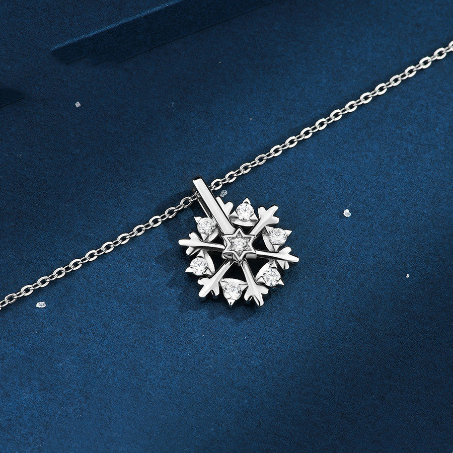 Rotatable 925 Silver Snowflake Necklace - A Sparkling Winter Treasure