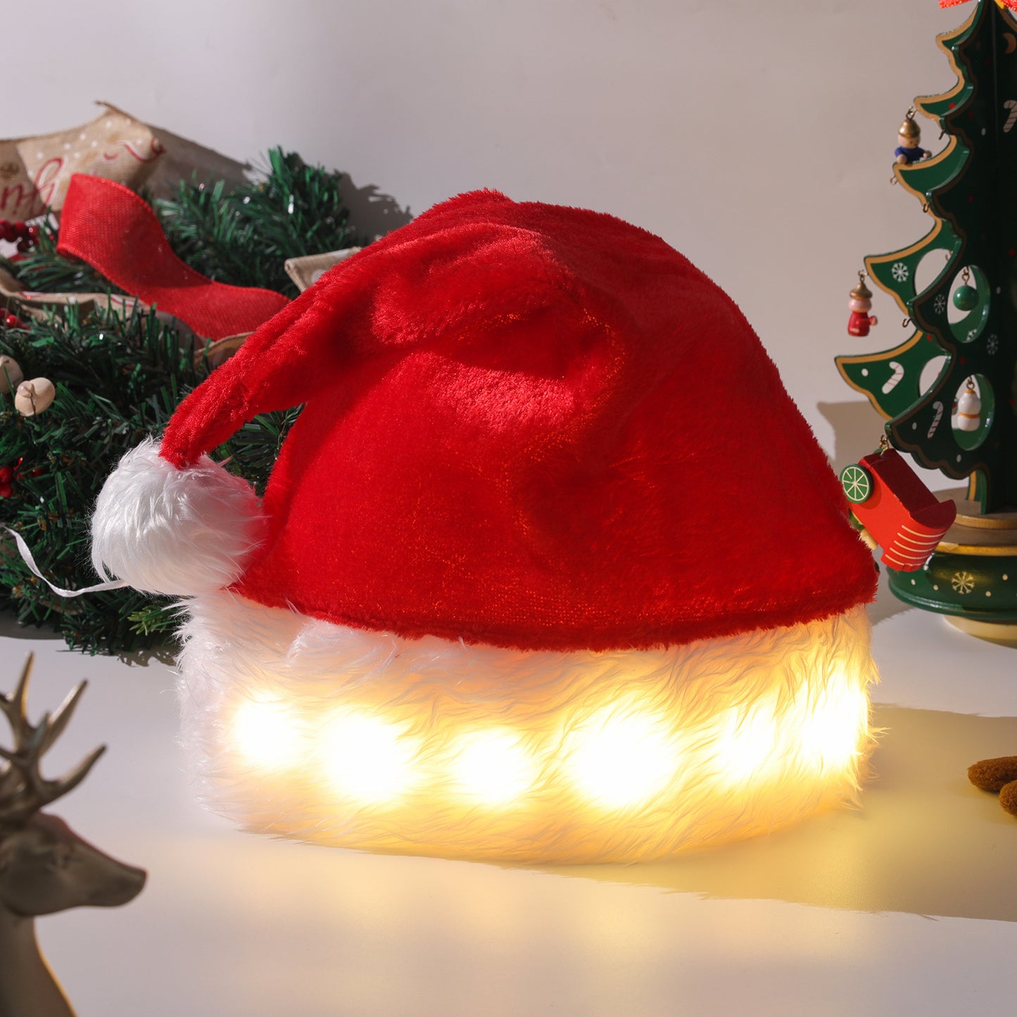 LED Christmas Santa Hat – Festive Luminous Plush Hat for Kids & Adults