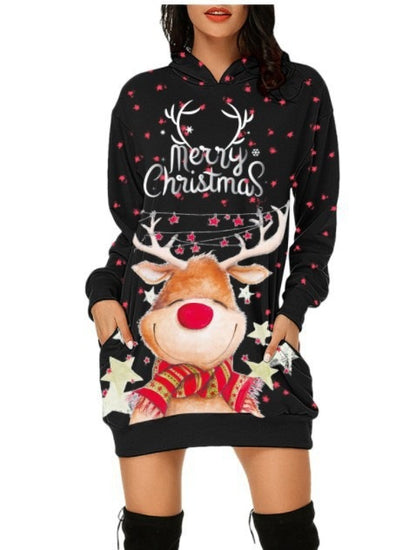 Festive Reindeer Hooded Christmas Dress - Cozy & Stylish for the Holidays!