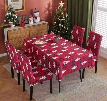 Festive Waterproof & Oil-Proof Christmas Tablecloth Set – Elegant Holiday Dining Decor with Chair Covers