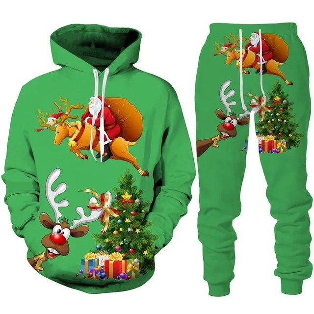 Festive Santa Claus 3D Printed Hoodie and Jogger Set - Cozy Christmas Sportswear