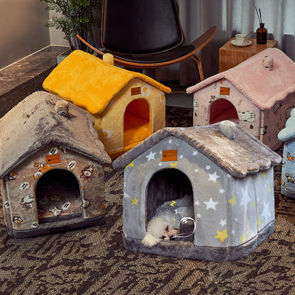 Cozy Cottage Pet House – Warm, Foldable, and Adorable for Dogs & Cats!