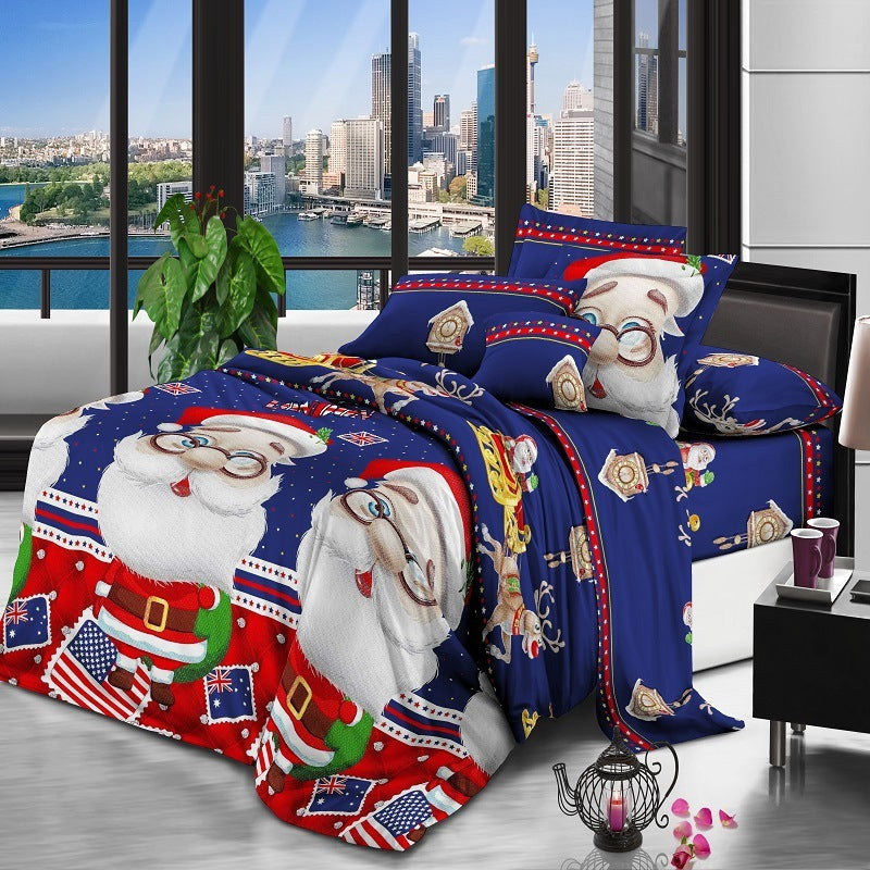 Festive Santa Claus Bedding Set - Cozy Christmas Three-Piece/Four-Piece Bedspread Collection