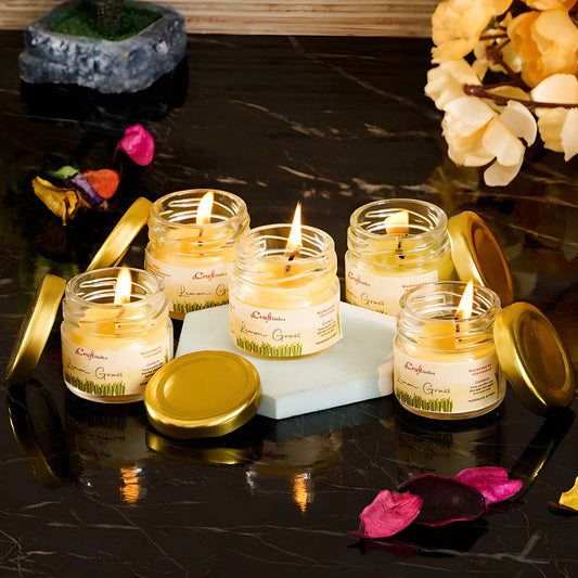 Set of 5 Lemon Grass Scented Minijar Candles – Handcrafted for an Invigorating and Refreshing Ambiance