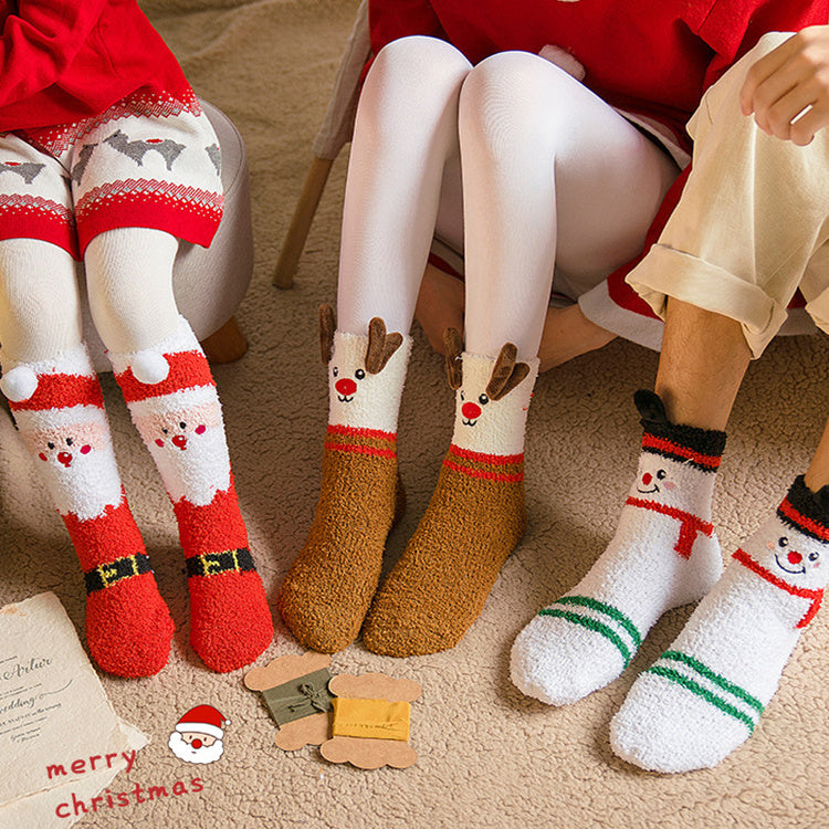 Adorable Christmas Fleece Socks for Kids – Cozy Santa, Snowman & Reindeer Designs!