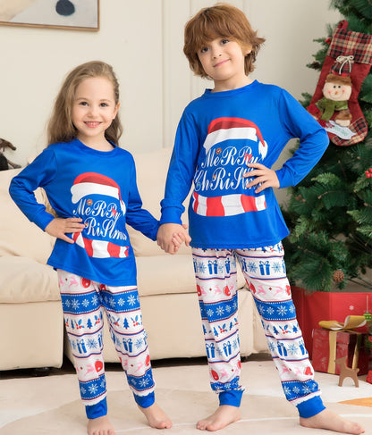 Festive Matching Family Christmas Pajama Set – Letter Print Tops & Plaid Pants