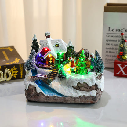 Rotating Christmas Village Music Box – LED Lit Resin Ornament with Santa & Snowy Scene