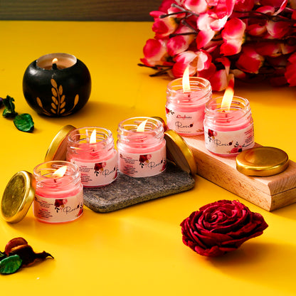 Set of 5 Rose Scented Minijar Candles – Handmade Aromatic Elegance for a Luxurious Ambiance