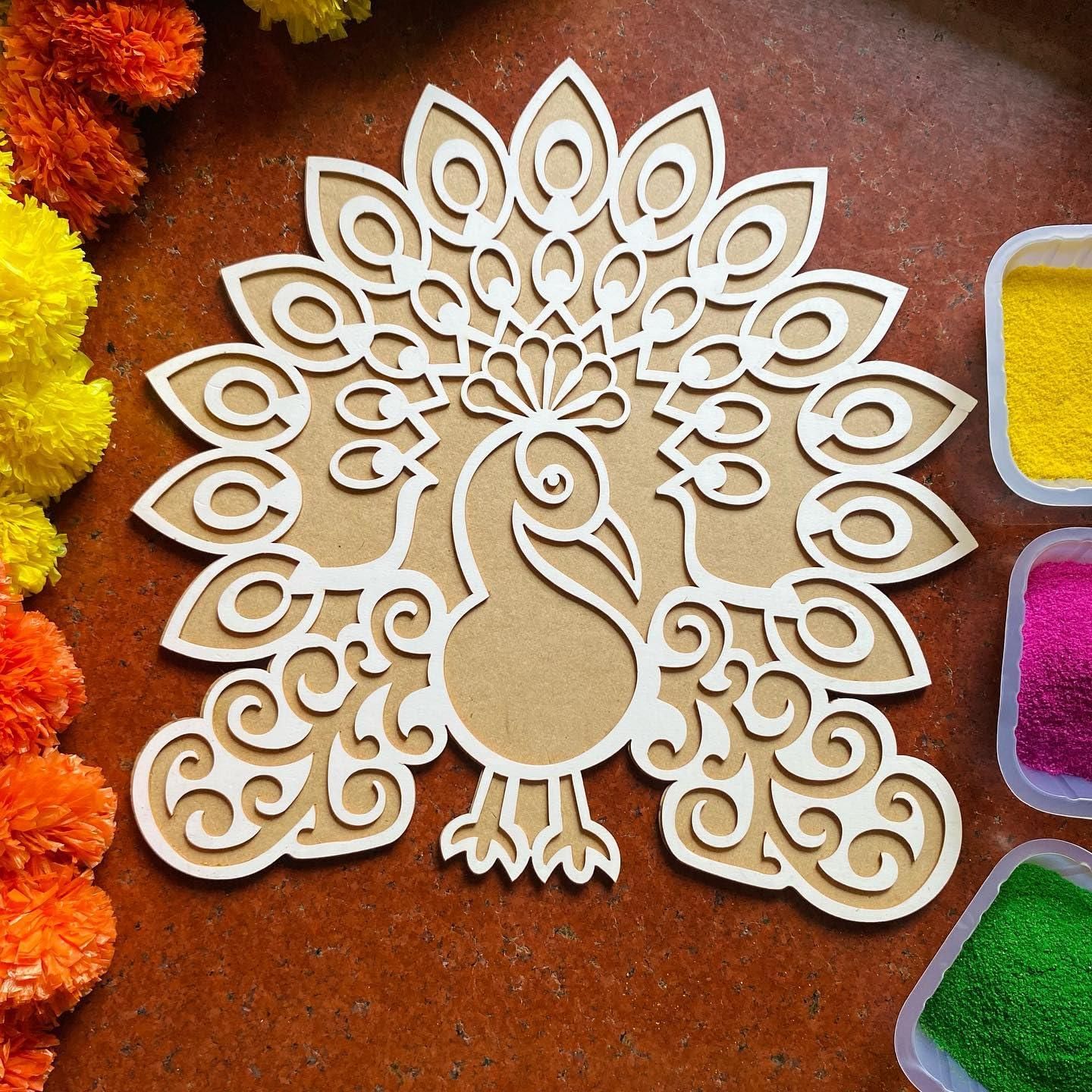 Reusable Wooden Base with Rangoli Template Mat – Create Stunning Rangoli Designs Effortlessly