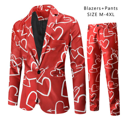 Men's Christmas Suit with 3D Santa Claus Print - Festive Holiday Blazer and Pants Set