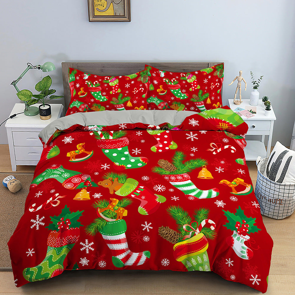 Festive Red Santa Claus Bedspread Set - Cozy Three-Piece Christmas Bedding