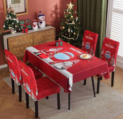 Festive Waterproof & Oil-Proof Christmas Tablecloth Set – Elegant Holiday Dining Decor with Chair Covers