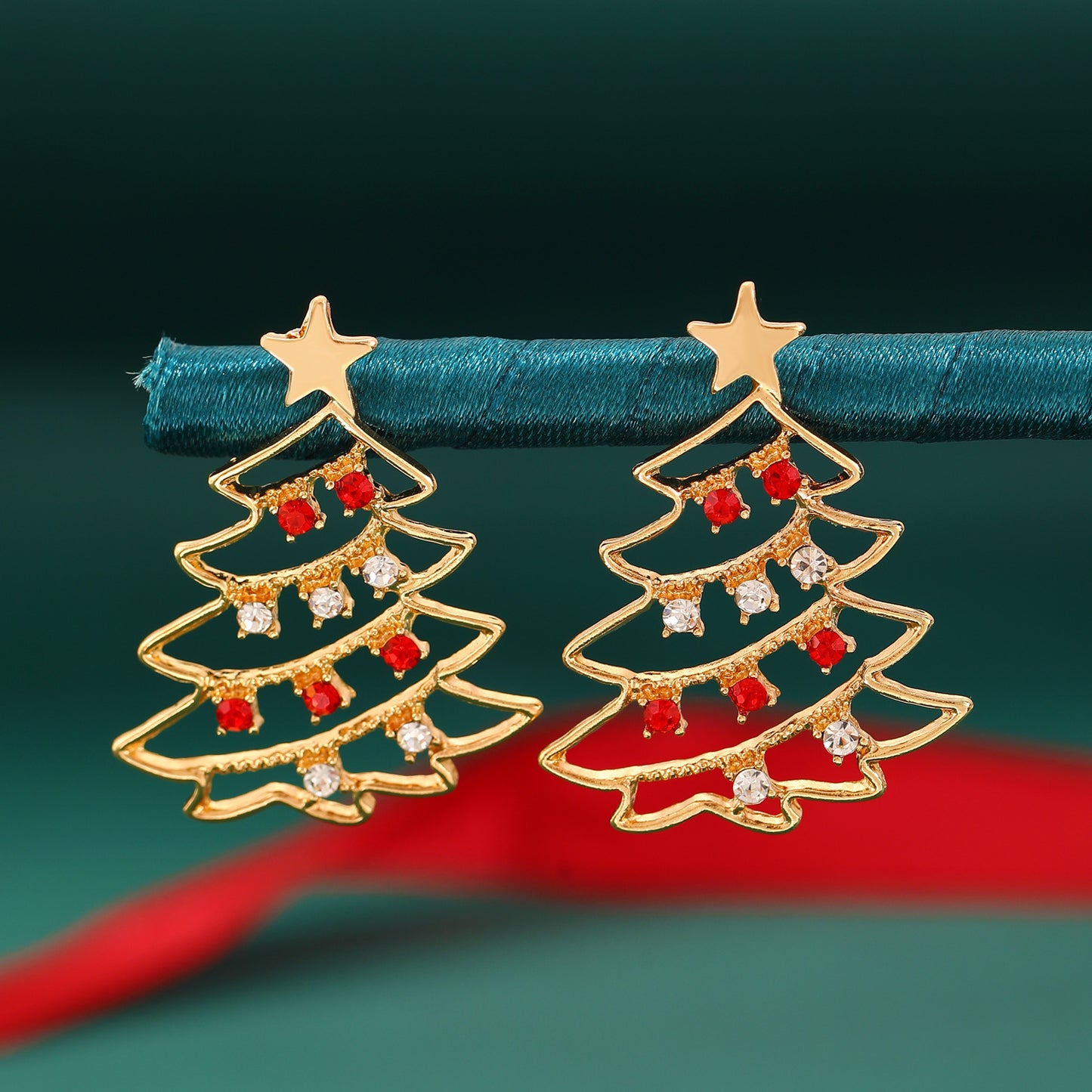 Colorful Zircon Christmas Tree Earrings – Festive Jewelry for Holiday Cheer