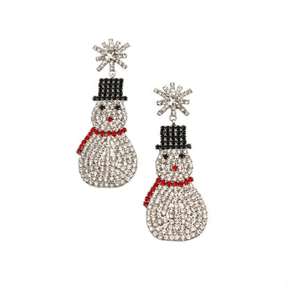 Sparkling Snowman Rhinestone Earrings - Festive & Fun!