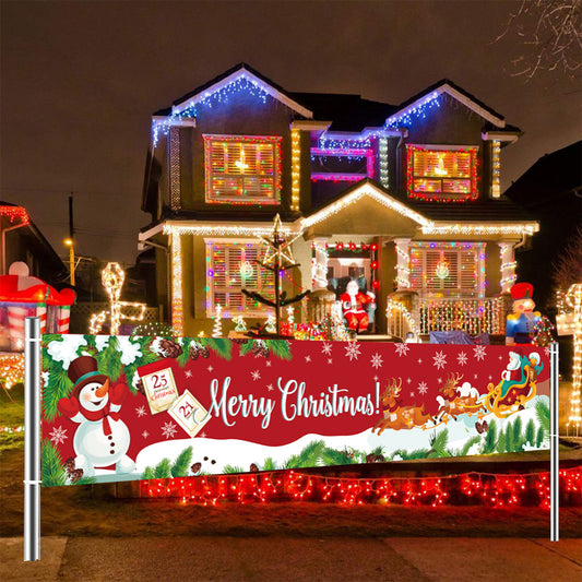 Outdoor Merry Christmas Banner - Festive Holiday Decoration Backdrop for Yard and Fence