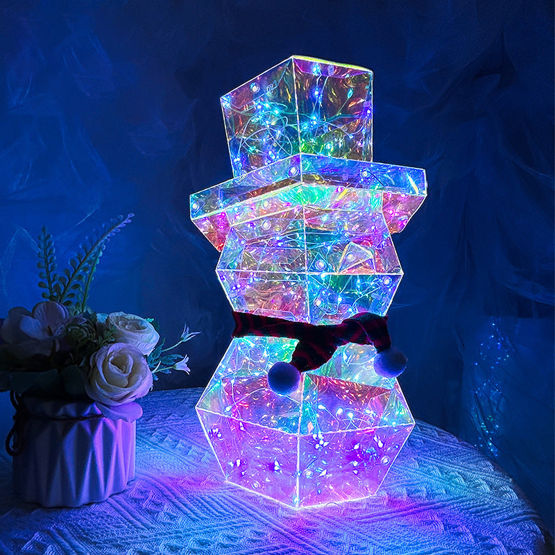 Prismatic LED Christmas Snowman Night Light – Colorful Holiday Tabletop Decor