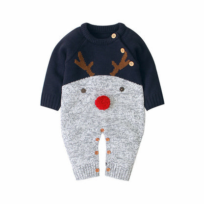 Adorable Knitted Reindeer Christmas Romper – Cozy & Festive for Little Ones!