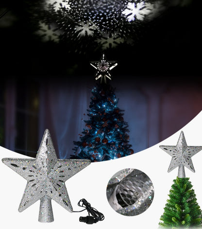 Glittering LED Christmas Tree Topper Star with Snowflake Projector – Magical Holiday Light Display