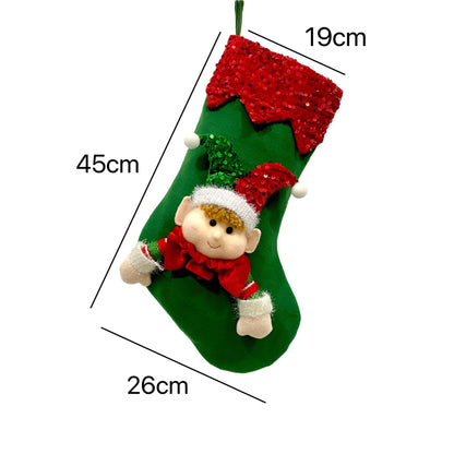 Playful Christmas Elf Stocking with Sequin Trim – Holiday Fun for All Ages